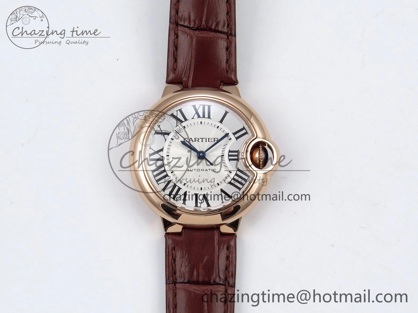 Ballon Bleu 33mm RG AF 1:1 Best Edition Silver Dial on Brown Leather Strap SEIKO NH05A
