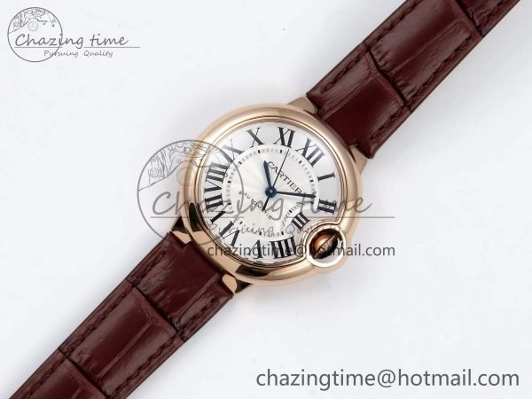 Ballon Bleu 33mm RG AF 1:1 Best Edition Silver Dial on Brown Leather Strap SEIKO NH05A