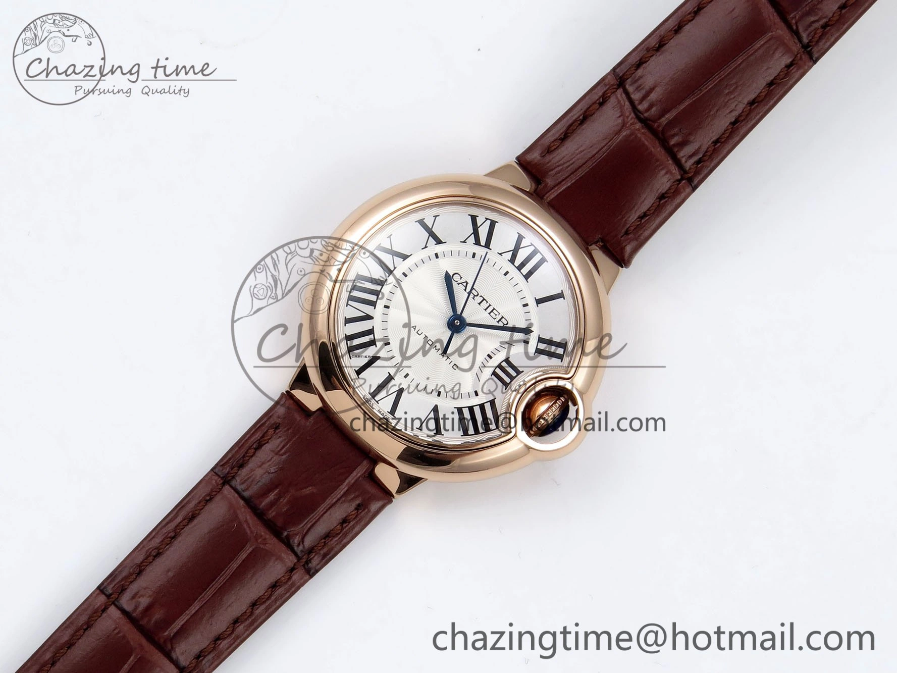 Ballon Bleu 33mm RG AF 1:1 Best Edition Silver Dial on Brown Leather Strap SEIKO NH05A