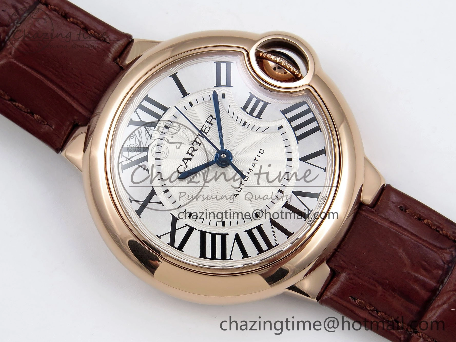 Ballon Bleu 33mm RG AF 1:1 Best Edition Silver Dial on Brown Leather Strap SEIKO NH05A