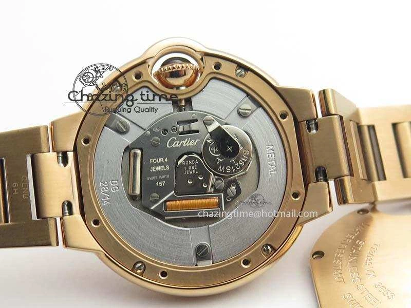 Ballon Bleu 33mm RG TW 1:1 Best Edition White Textured Dial On RG Bracelet Ronda Quartz V4