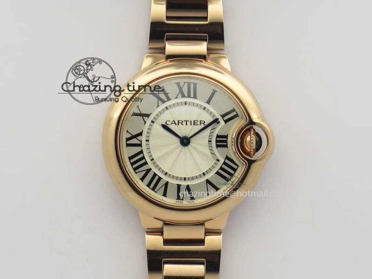 Ballon Bleu 33mm RG TW 1:1 Best Edition White Textured Dial On RG Bracelet Ronda Quartz V4