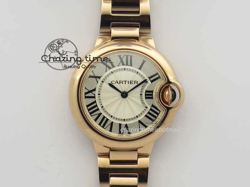 Ballon Bleu 33mm RG TW 1:1 Best Edition White Textured Dial On RG Bracelet Ronda Quartz V4