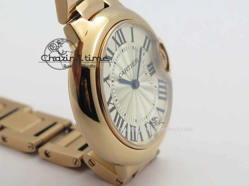 Ballon Bleu 33mm RG TW 1:1 Best Edition White Textured Dial On RG Bracelet Ronda Quartz V4