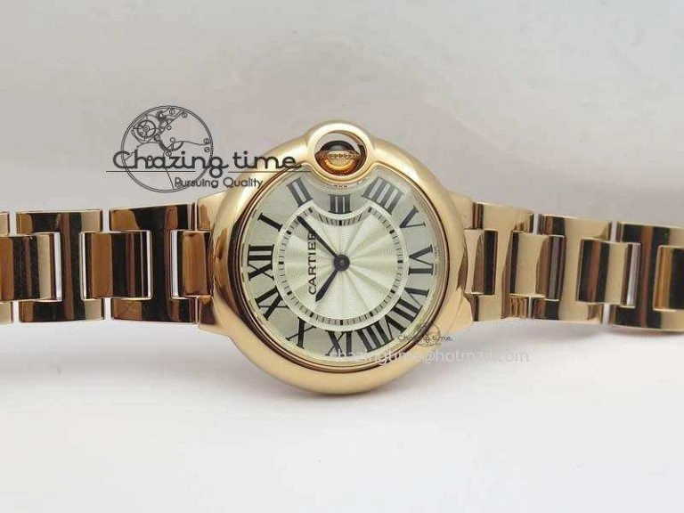 Ballon Bleu 33mm RG TW 1:1 Best Edition White Textured Dial On RG Bracelet Ronda Quartz V4