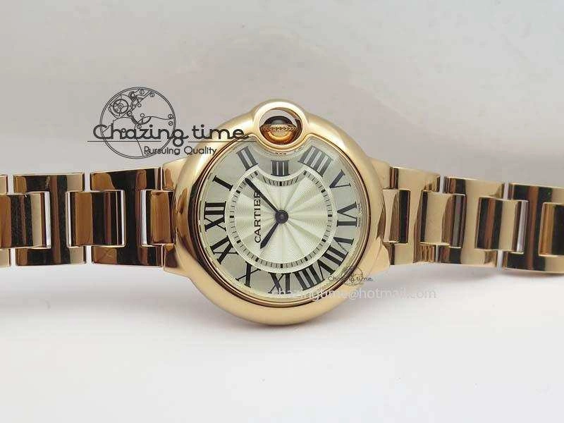 Ballon Bleu 33mm RG TW 1:1 Best Edition White Textured Dial On RG Bracelet Ronda Quartz V4