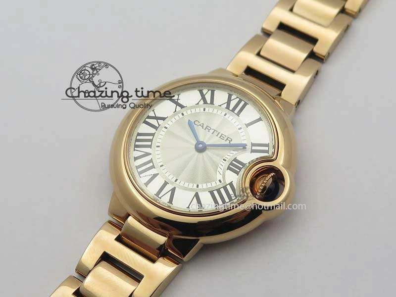 Ballon Bleu 33mm RG TW 1:1 Best Edition White Textured Dial On RG Bracelet Ronda Quartz V4