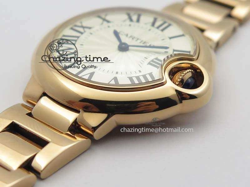 Ballon Bleu 33mm RG TW 1:1 Best Edition White Textured Dial On RG Bracelet Ronda Quartz V4