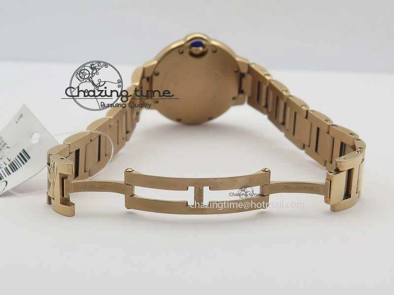 Ballon Bleu 33mm RG TW 1:1 Best Edition White Textured Dial On RG Bracelet Ronda Quartz V4