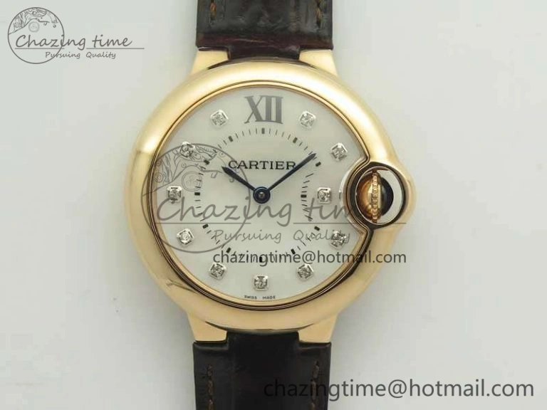 Ballon Bleu 33mm RG V6F 1:1 Best Edition White MOP Diam Dial On Leather Strap Quartz