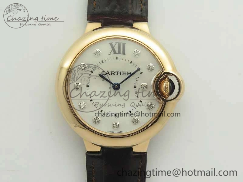 Ballon Bleu 33mm RG V6F 1:1 Best Edition White MOP Diam Dial On Leather Strap Quartz