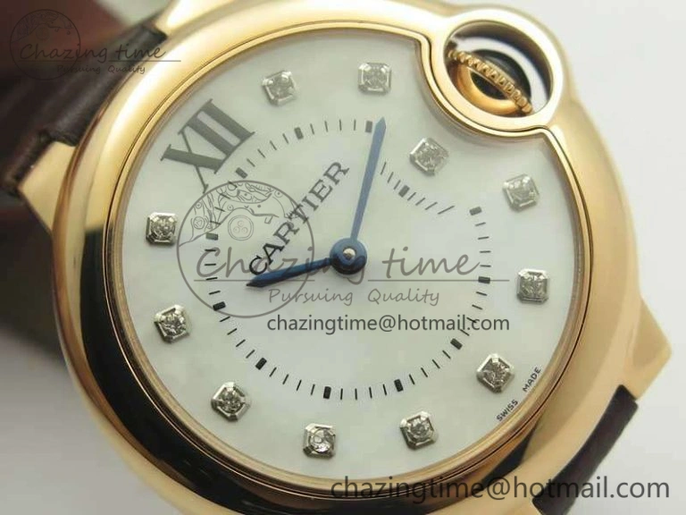 Ballon Bleu 33mm RG V6F 1:1 Best Edition White MOP Diam Dial On Leather Strap Quartz