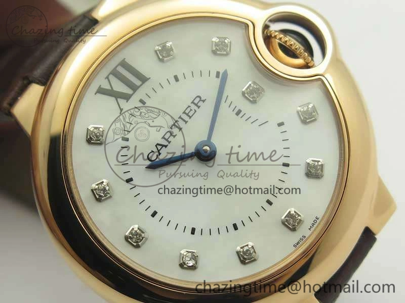 Ballon Bleu 33mm RG V6F 1:1 Best Edition White MOP Diam Dial On Leather Strap Quartz