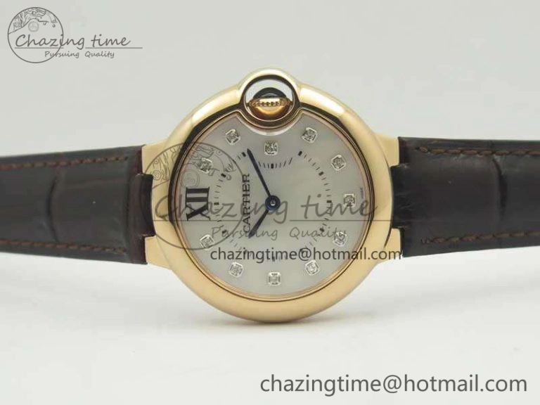 Ballon Bleu 33mm RG V6F 1:1 Best Edition White MOP Diam Dial On Leather Strap Quartz