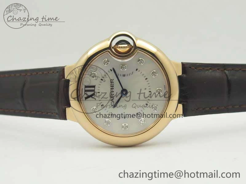 Ballon Bleu 33mm RG V6F 1:1 Best Edition White MOP Diam Dial On Leather Strap Quartz