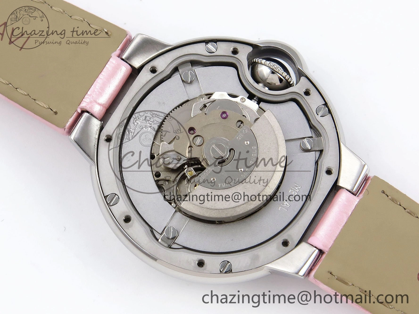 Ballon Bleu 33mm SS AF 1:1 Best Edition Pink Dial on Pink Leather Strap SEIKO NH05A