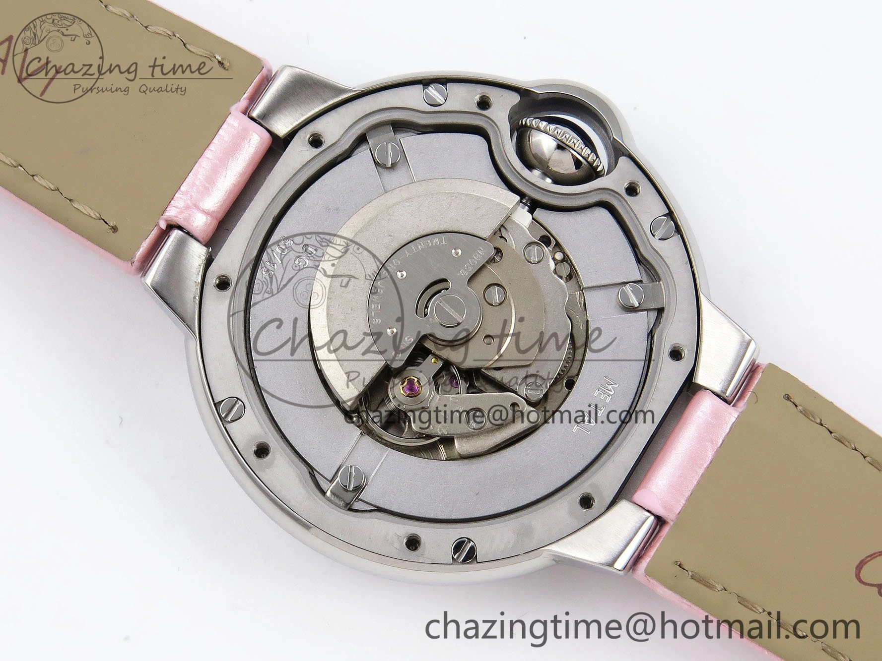 Ballon Bleu 33mm SS AF 1:1 Best Edition Pink Dial on Pink Leather Strap SEIKO NH05A