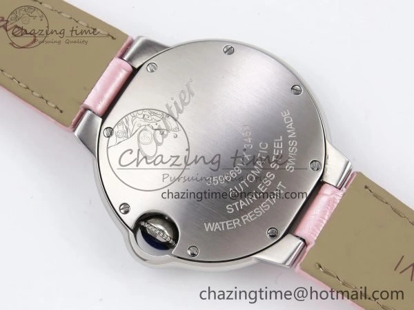 Ballon Bleu 33mm SS AF 1:1 Best Edition Pink Dial on Pink Leather Strap SEIKO NH05A