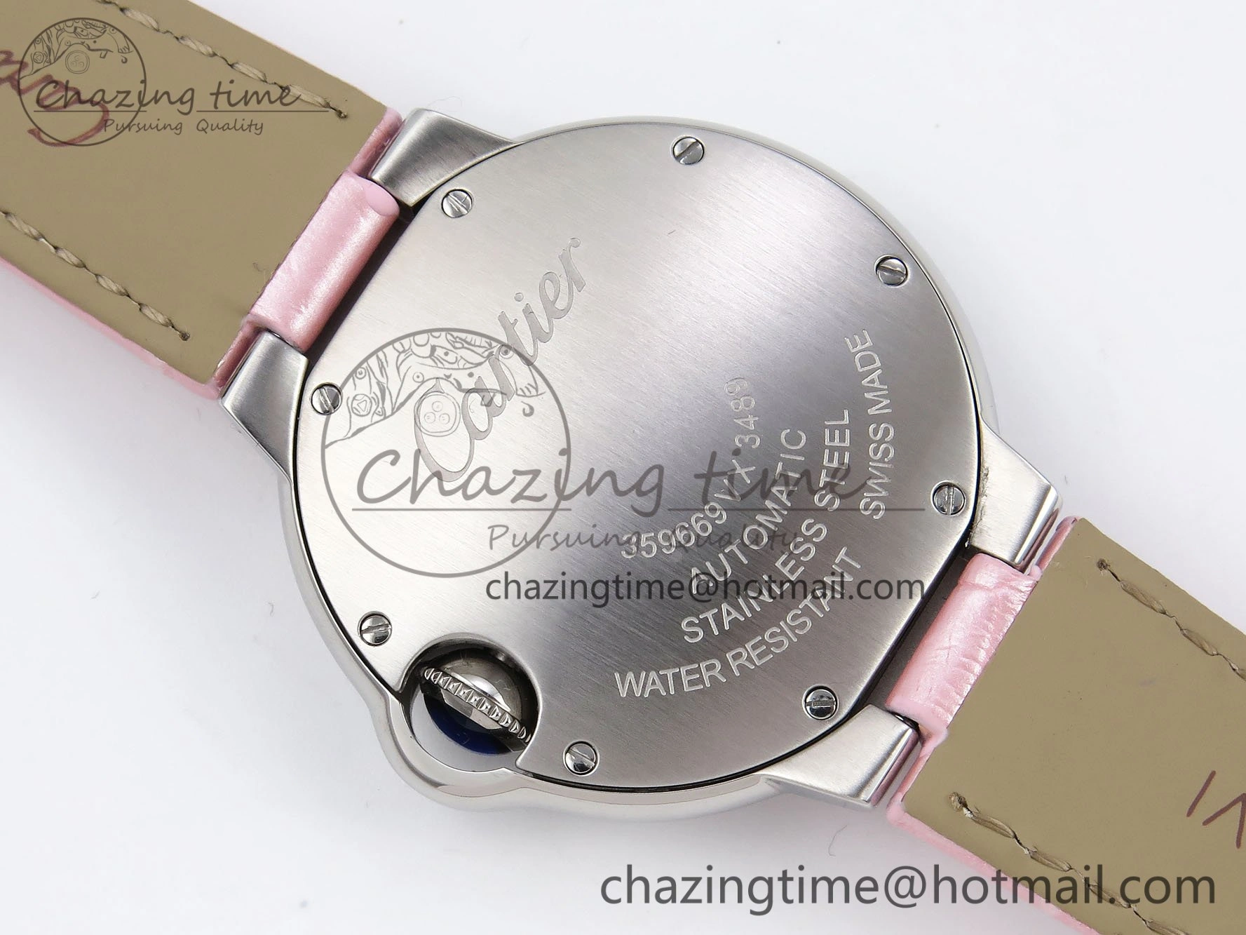 Ballon Bleu 33mm SS AF 1:1 Best Edition Pink Dial on Pink Leather Strap SEIKO NH05A