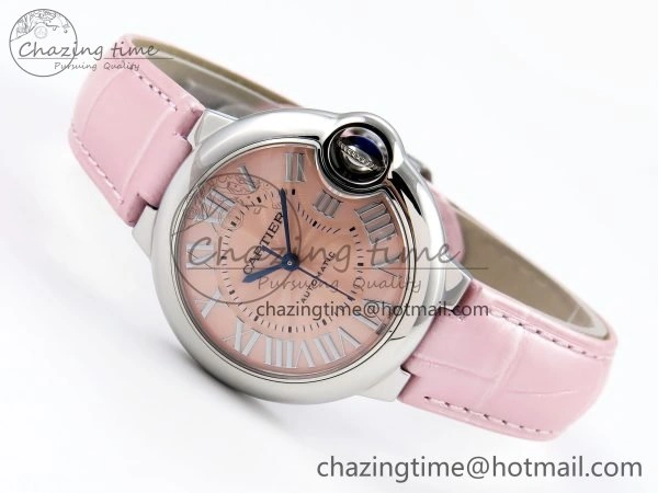 Ballon Bleu 33mm SS AF 1:1 Best Edition Pink Dial on Pink Leather Strap SEIKO NH05A