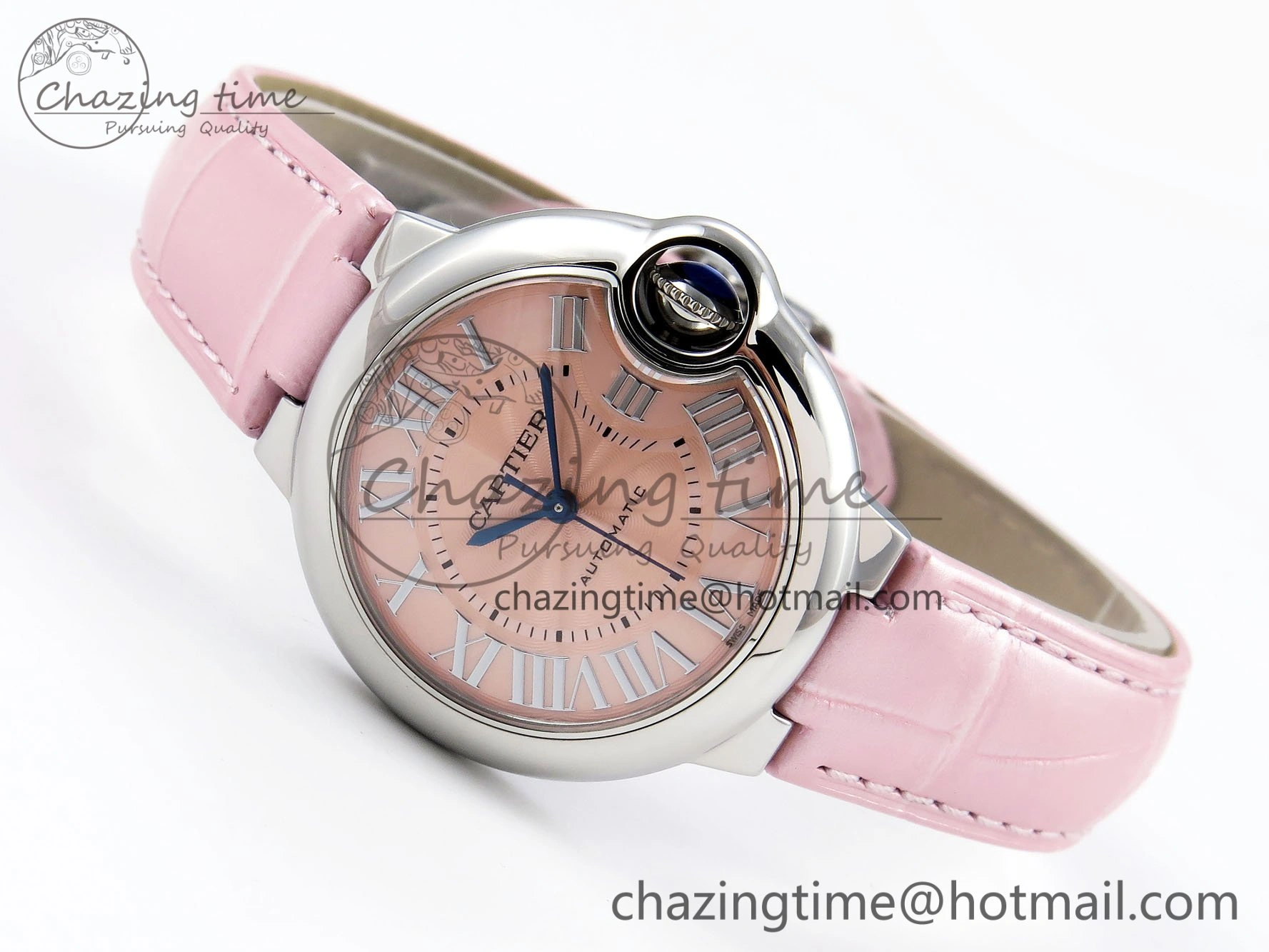 Ballon Bleu 33mm SS AF 1:1 Best Edition Pink Dial on Pink Leather Strap SEIKO NH05A