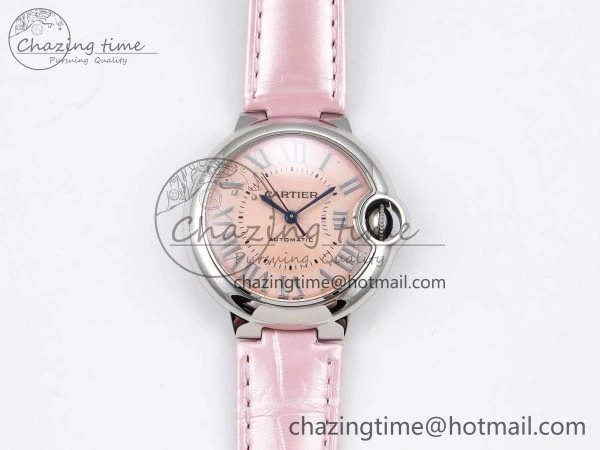 Ballon Bleu 33mm SS AF 1:1 Best Edition Pink Dial on Pink Leather Strap SEIKO NH05A