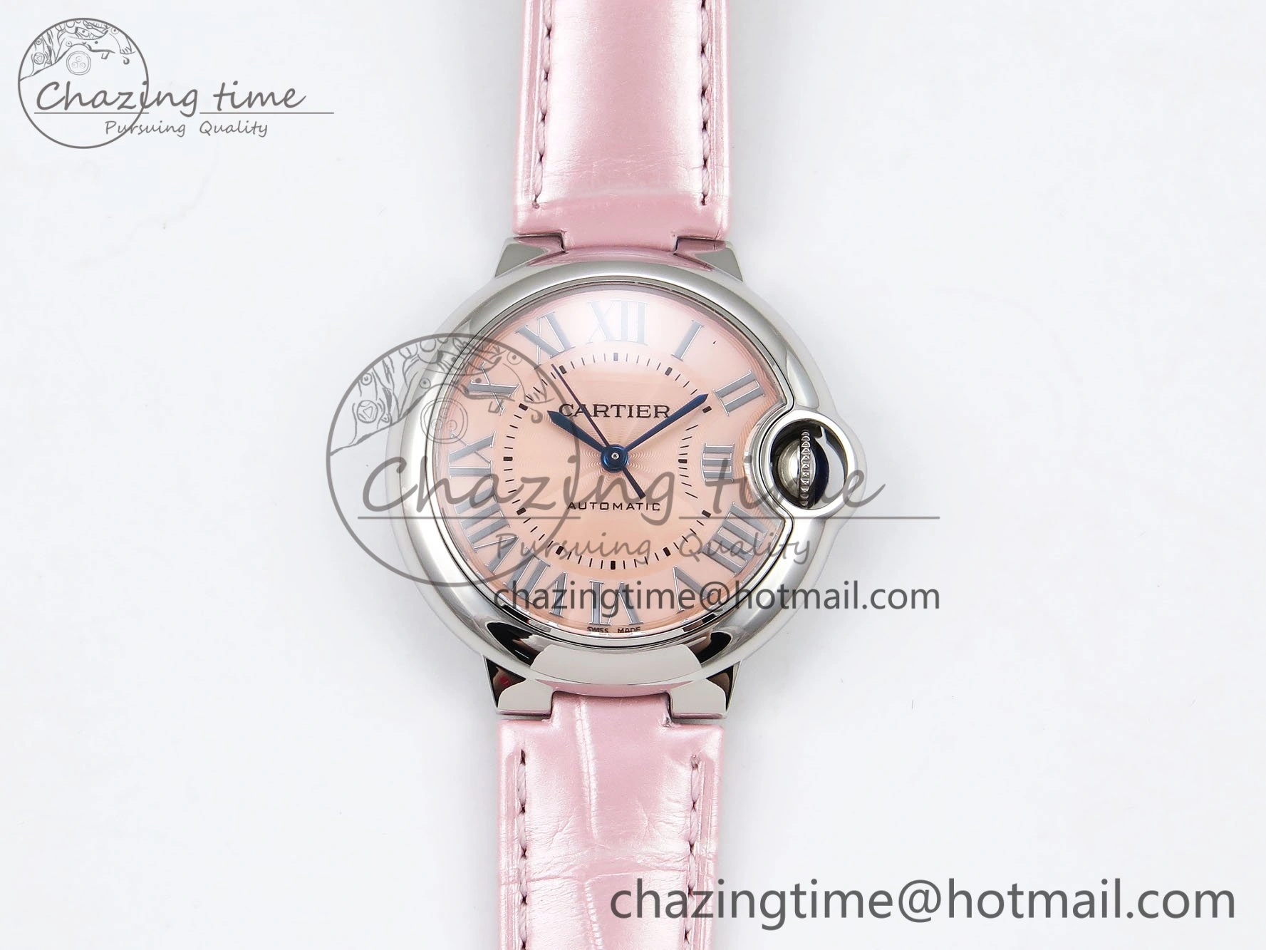 Ballon Bleu 33mm SS AF 1:1 Best Edition Pink Dial on Pink Leather Strap SEIKO NH05A
