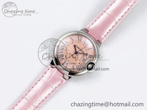 Ballon Bleu 33mm SS AF 1:1 Best Edition Pink Dial on Pink Leather Strap SEIKO NH05A