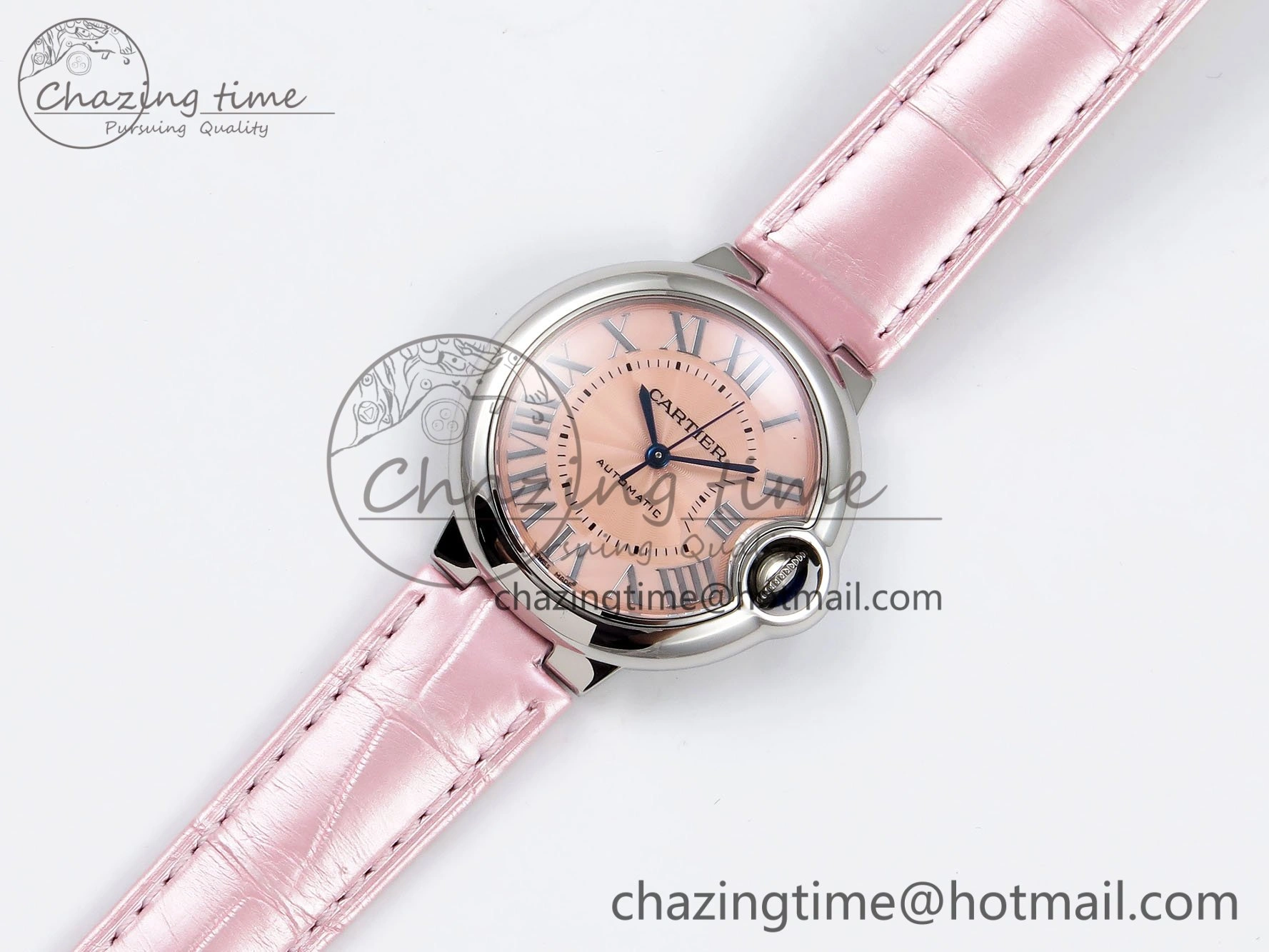 Ballon Bleu 33mm SS AF 1:1 Best Edition Pink Dial on Pink Leather Strap SEIKO NH05A