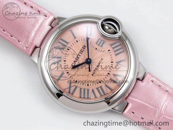 Ballon Bleu 33mm SS AF 1:1 Best Edition Pink Dial on Pink Leather Strap SEIKO NH05A