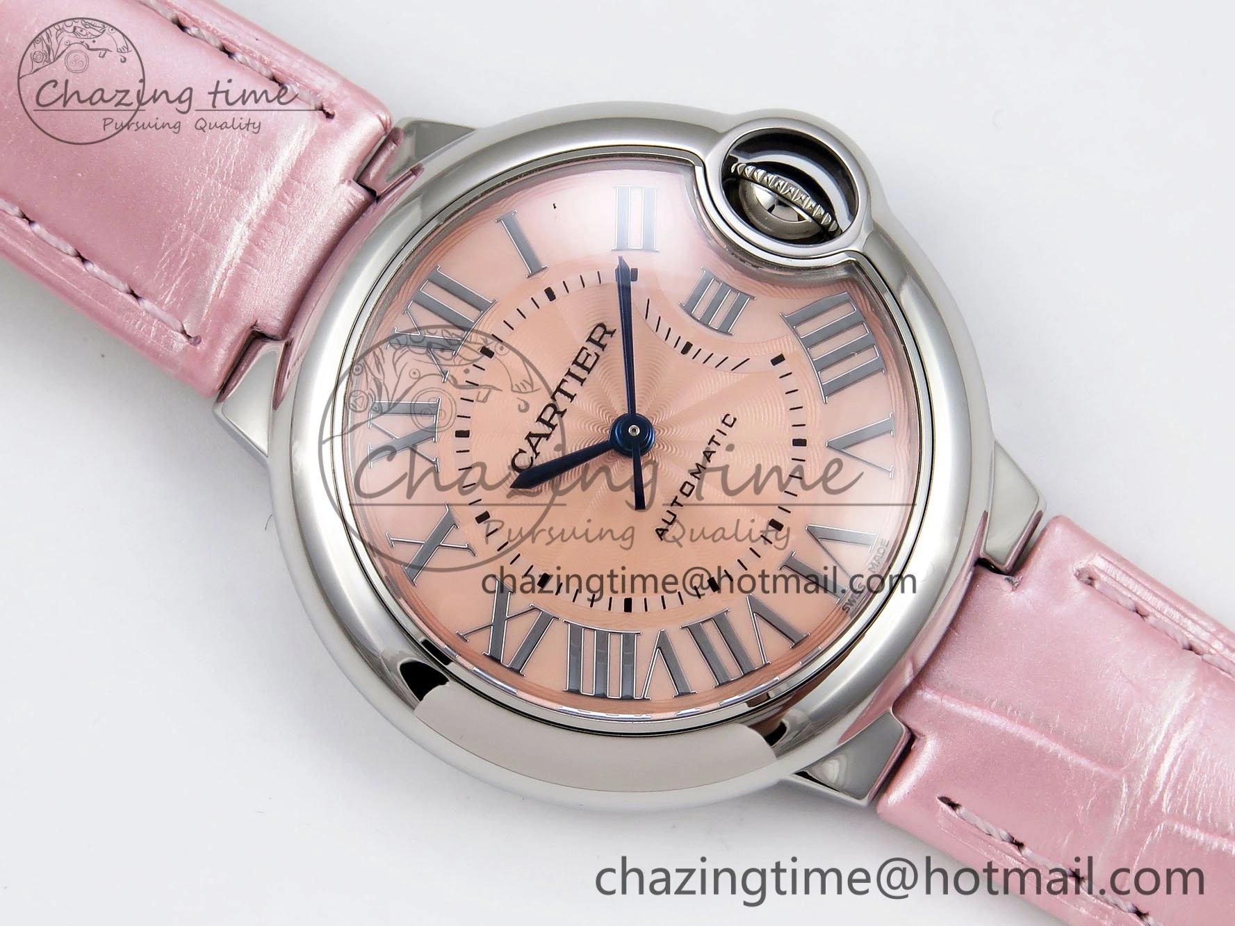 Ballon Bleu 33mm SS AF 1:1 Best Edition Pink Dial on Pink Leather Strap SEIKO NH05A