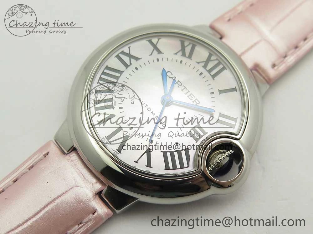 Ballon Bleu 33mm SS AF 1:1 Best Edition Pink Textured Dial On Pink Leather Strap Cal.076