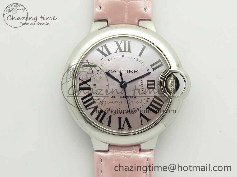 Ballon Bleu 33mm SS AF 1:1 Best Edition Pink Textured Dial On Pink Leather Strap Cal.076