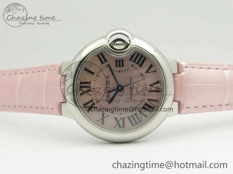 Ballon Bleu 33mm SS AF 1:1 Best Edition Pink Textured Dial On Pink Leather Strap Cal.076
