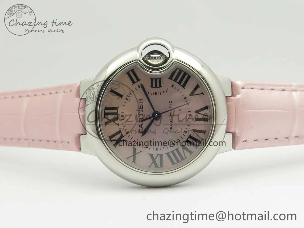 Ballon Bleu 33mm SS AF 1:1 Best Edition Pink Textured Dial On Pink Leather Strap Cal.076