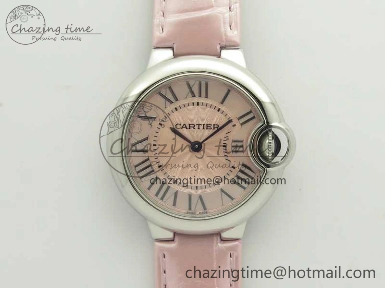 Ballon Bleu 33mm SS AF 1:1 Best Edition Pink Textured Dial on Pink Crocodile Strap Jap Quartz