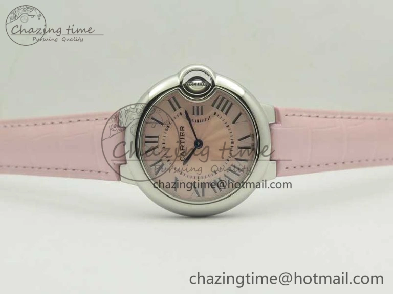 Ballon Bleu 33mm SS AF 1:1 Best Edition Pink Textured Dial on Pink Crocodile Strap Jap Quartz