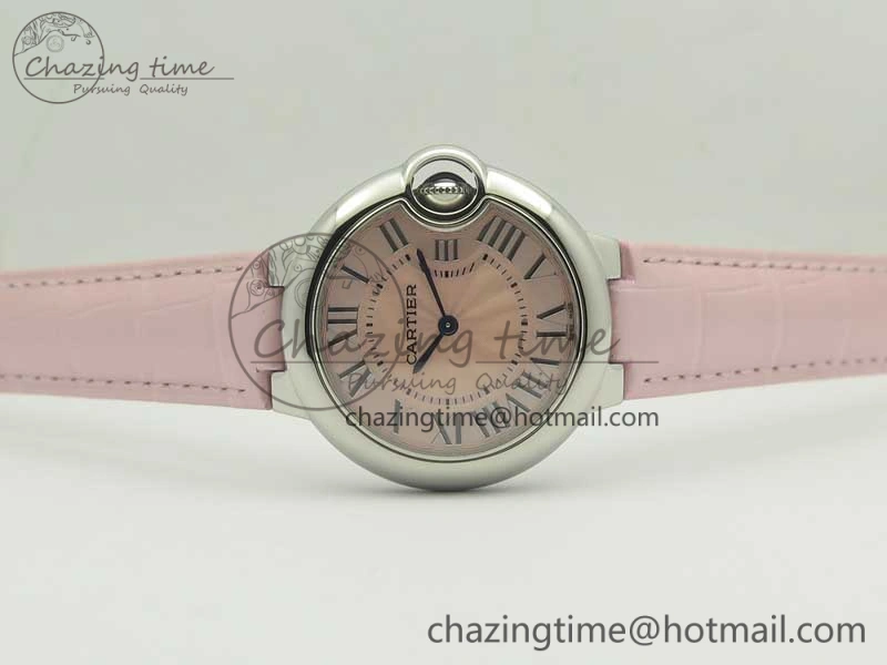 Ballon Bleu 33mm SS AF 1:1 Best Edition Pink Textured Dial on Pink Crocodile Strap Jap Quartz
