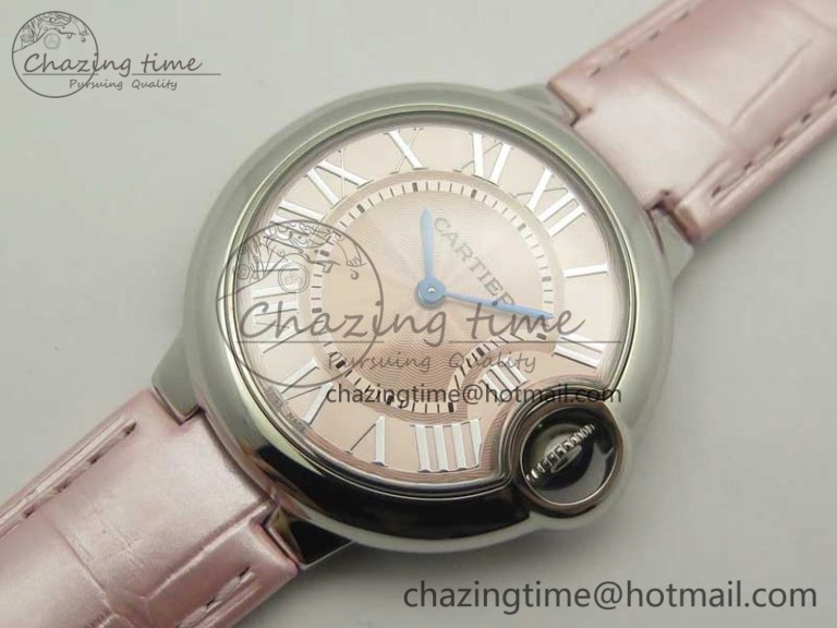 Ballon Bleu 33mm SS AF 1:1 Best Edition Pink Textured Dial on Pink Crocodile Strap Jap Quartz