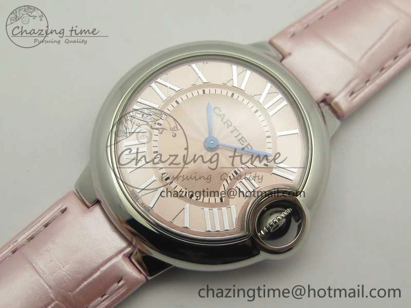 Ballon Bleu 33mm SS AF 1:1 Best Edition Pink Textured Dial on Pink Crocodile Strap Jap Quartz