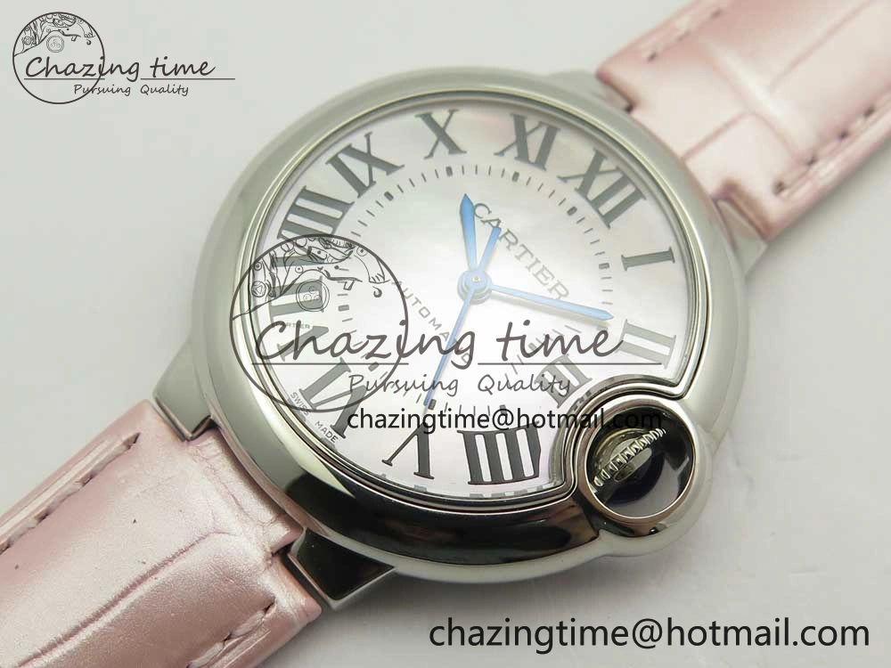 Ballon Bleu 33mm SS AF 1:1 Best Edition Pink Textured Dial on Pink Leather Strap Cal.076
