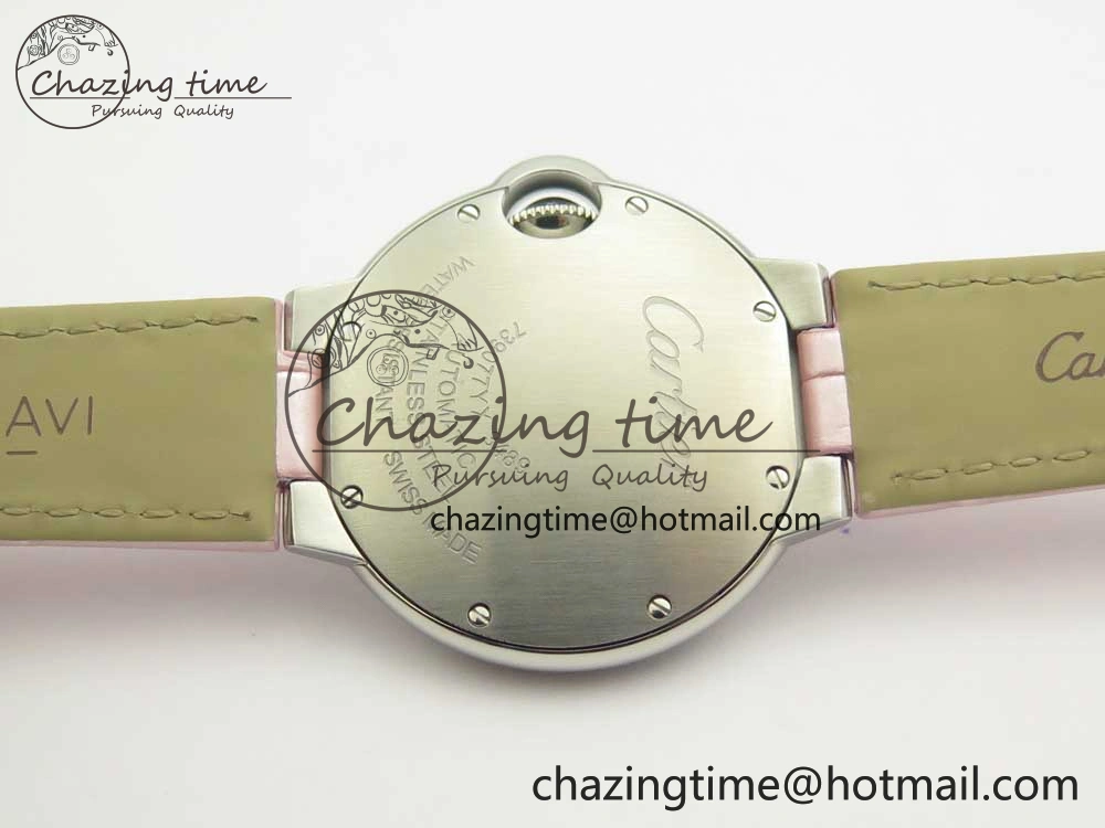 Ballon Bleu 33mm SS AF 1:1 Best Edition Pink Textured Dial on Pink Leather Strap Cal.076