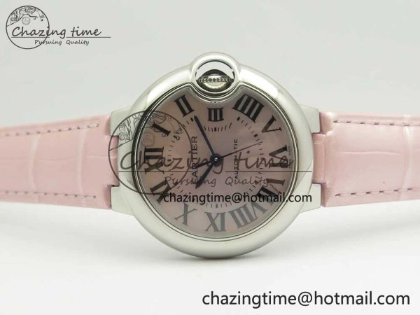 Ballon Bleu 33mm SS AF 1:1 Best Edition Pink Textured Dial on Pink Leather Strap Cal.076