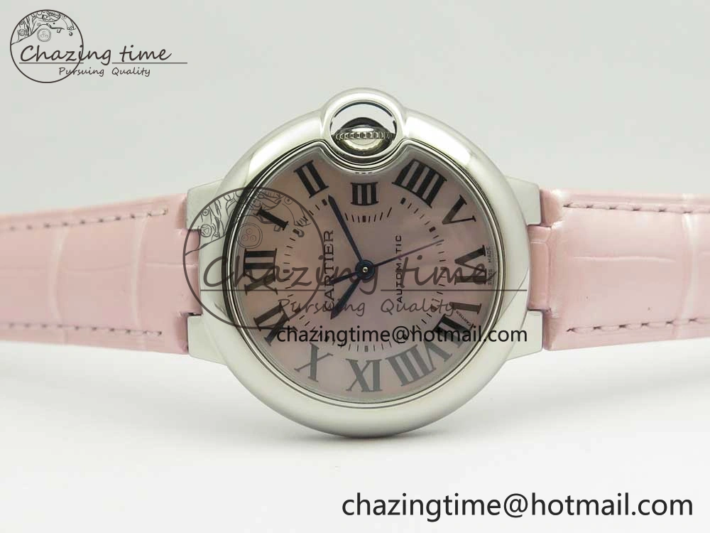Ballon Bleu 33mm SS AF 1:1 Best Edition Pink Textured Dial on Pink Leather Strap Cal.076