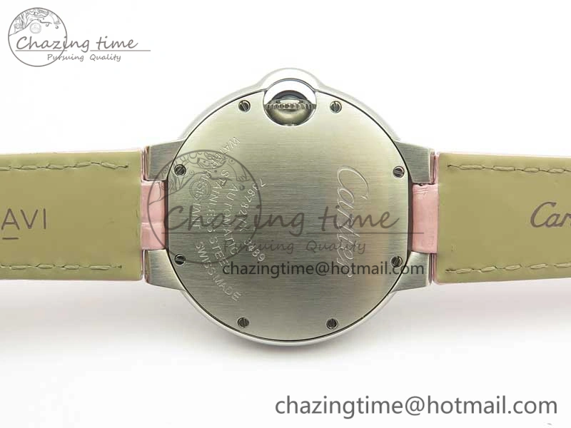 Ballon Bleu 33mm SS AF 1:1 Best Edition Pink Textured Dial on Pink Leather Strap SEIKO NH05A