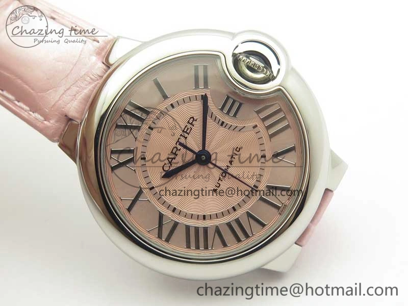 Ballon Bleu 33mm SS AF 1:1 Best Edition Pink Textured Dial on Pink Leather Strap SEIKO NH05A