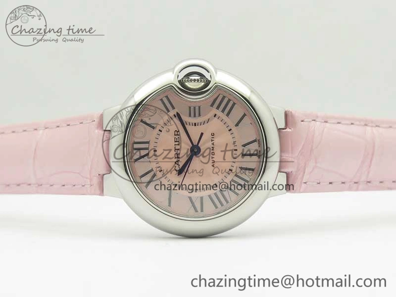 Ballon Bleu 33mm SS AF 1:1 Best Edition Pink Textured Dial on Pink Leather Strap SEIKO NH05A
