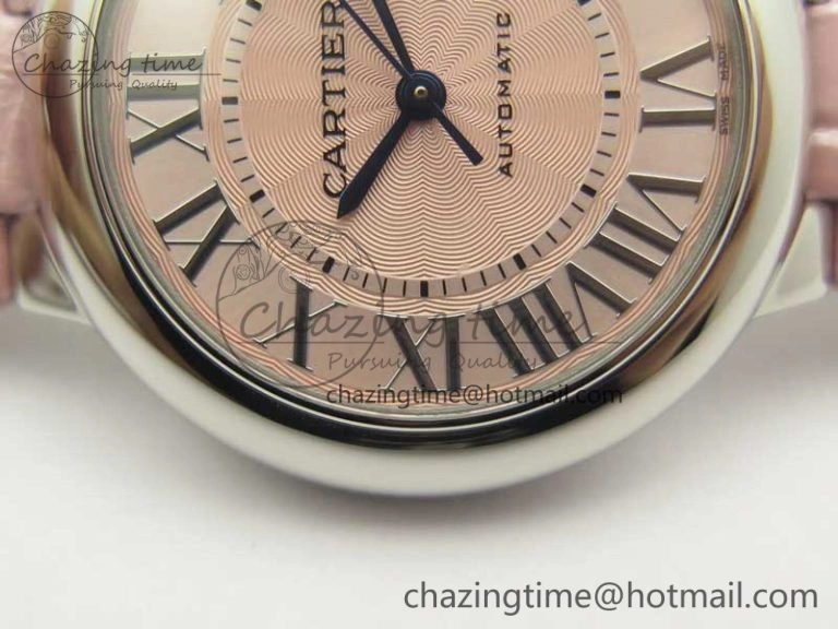 Ballon Bleu 33mm SS AF 1:1 Best Edition Pink Textured Dial on Pink Leather Strap SEIKO NH05A