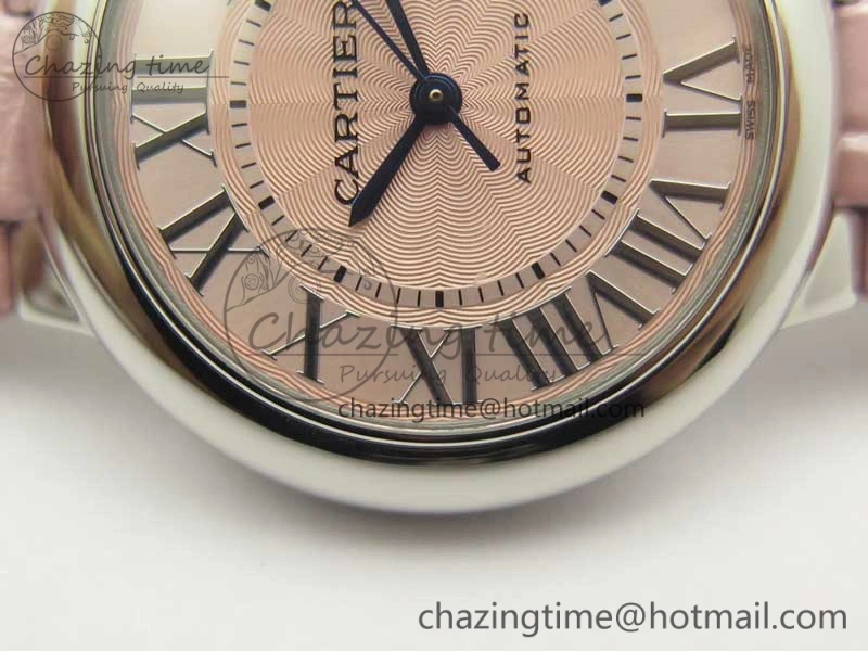 Ballon Bleu 33mm SS AF 1:1 Best Edition Pink Textured Dial on Pink Leather Strap SEIKO NH05A