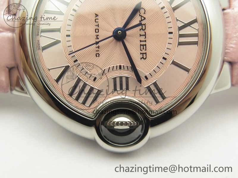 Ballon Bleu 33mm SS AF 1:1 Best Edition Pink Textured Dial on Pink Leather Strap SEIKO NH05A